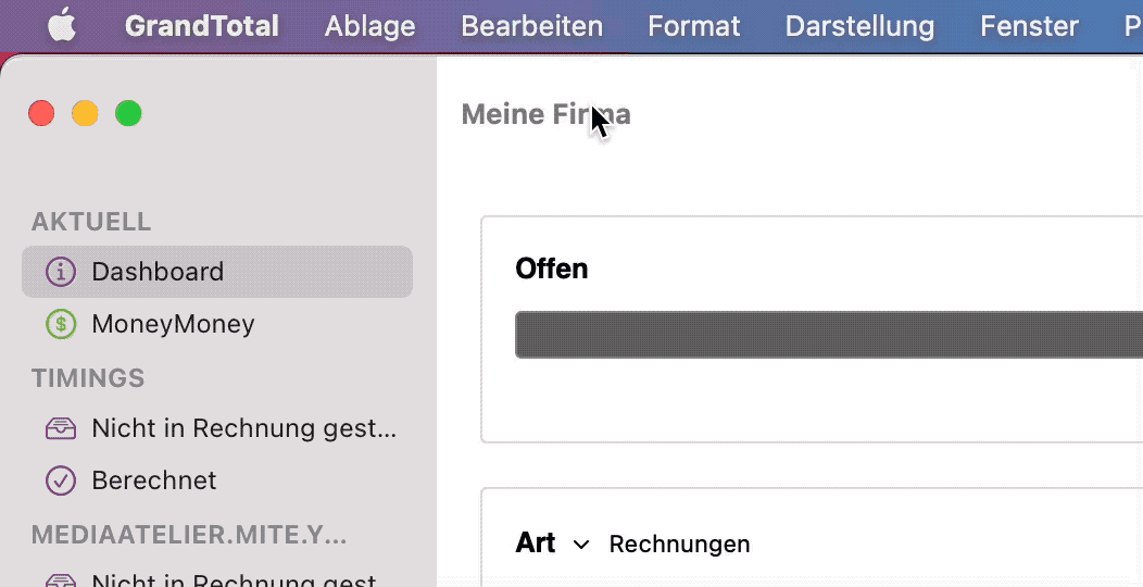 GrandTotal Datei im Finder anzeigen