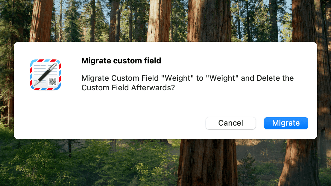 Confirmation dialog for migrating additional fields