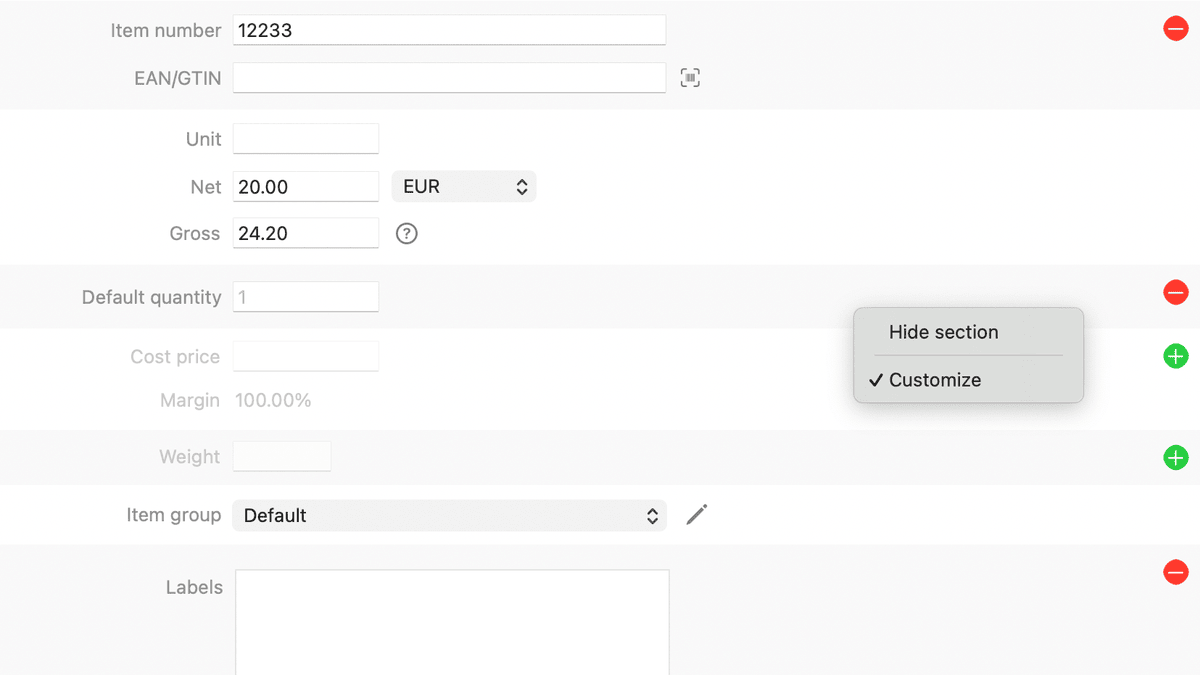 GrandTotal catalog customization - show and hide fields