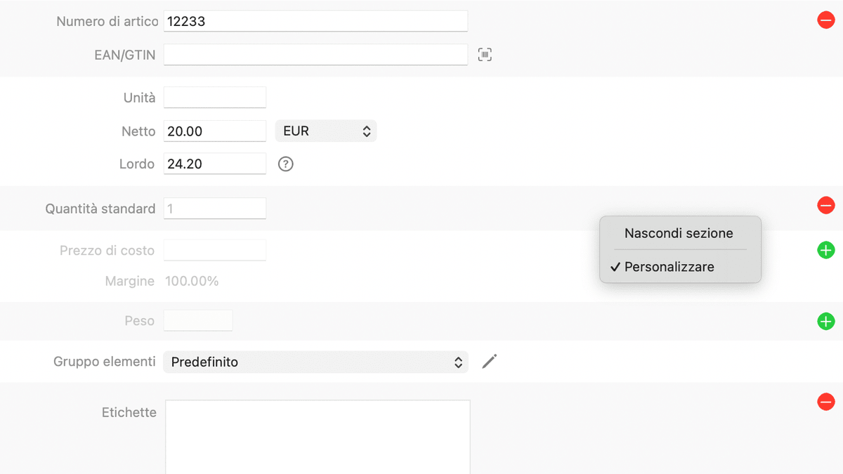 Personalizzazione catalogo GrandTotal - mostrare e nascondere campi